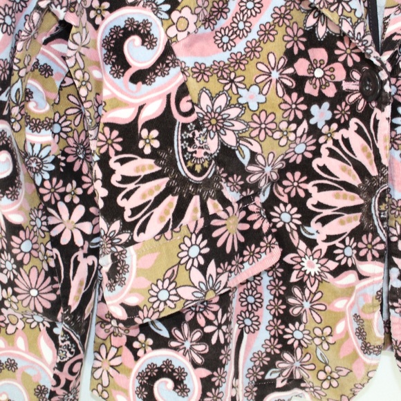 Vintage groovy pink and brown corduroy floral blazer women’s xl my Michelle - Picture 5 of 5